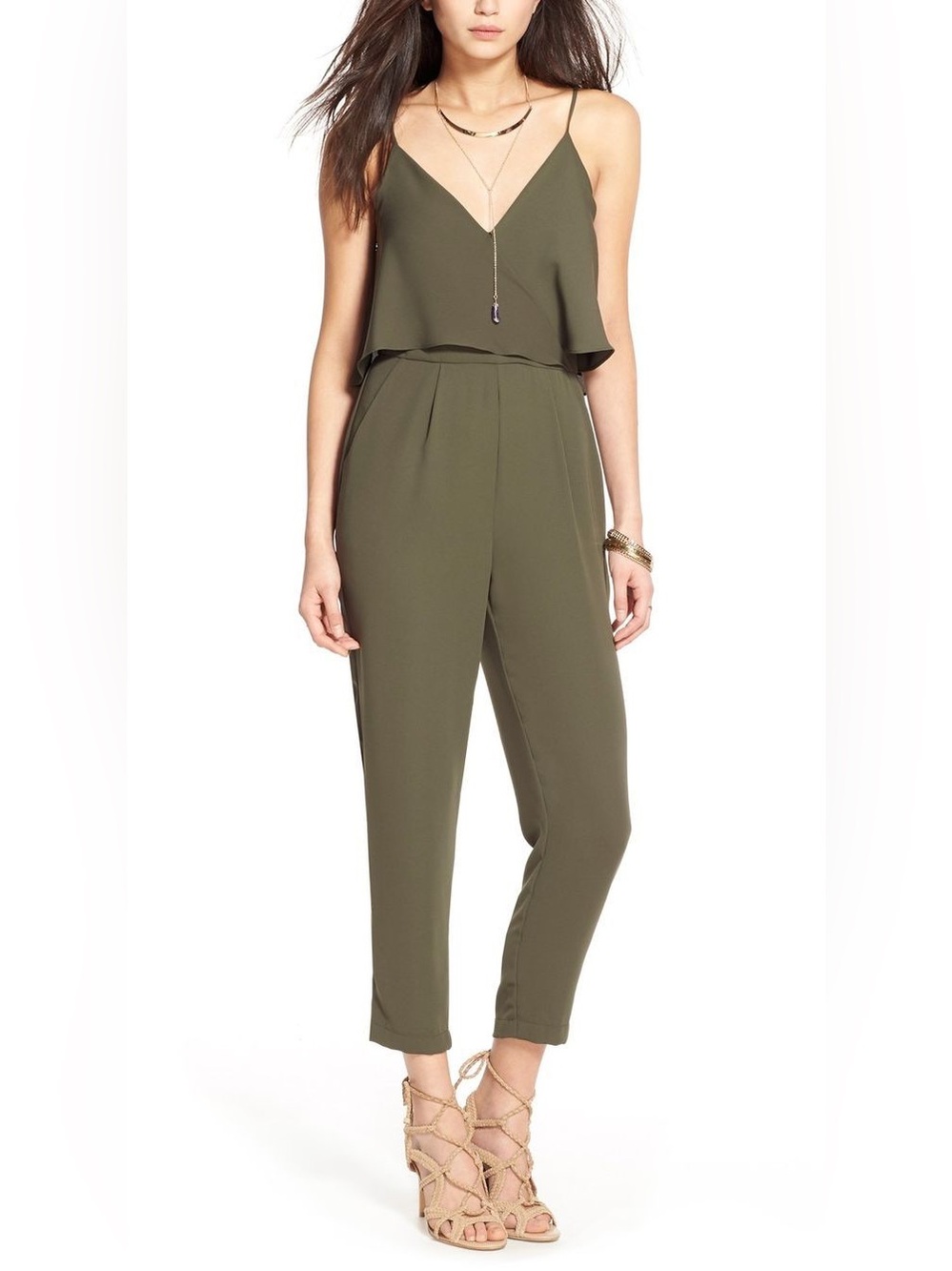 ASTR Surplice Jumpsuit Olive Green Size Small